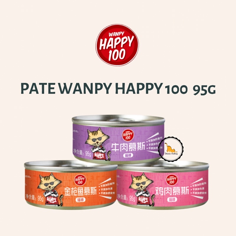 [Mã PET50K giảm Giảm 10% - Tối đa 50K đơn từ 250K] PATE WANPY HAPPY 100 CHO MÈO LON 95G