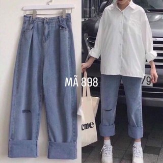 Quần ống suông rộng gấp gấu m898