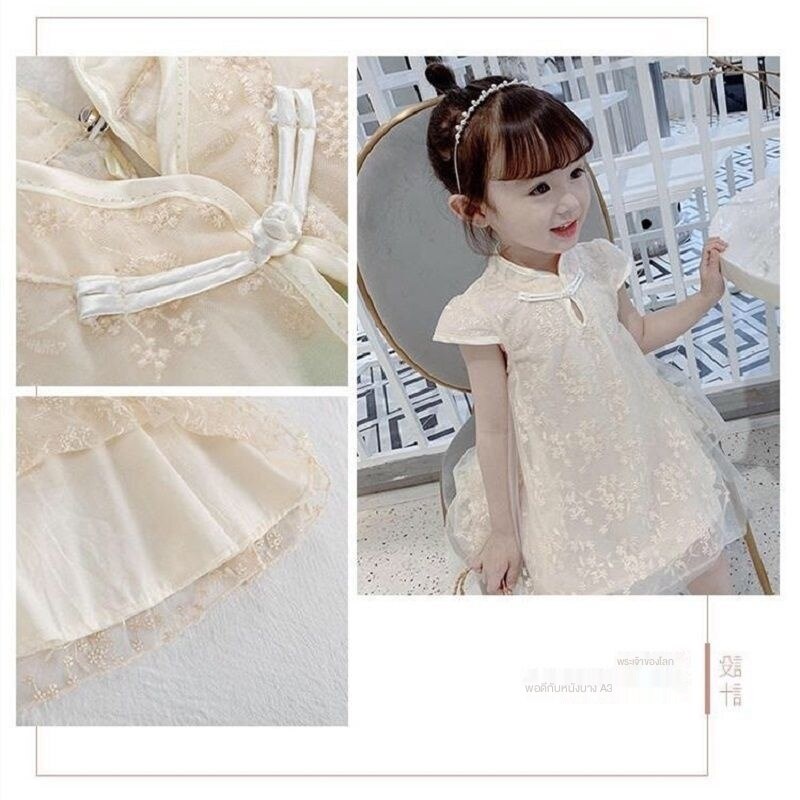 Đầm Sườn Xám Ngắn Tay Thời Trang Cho Bé Gái 1-9 Tuổi