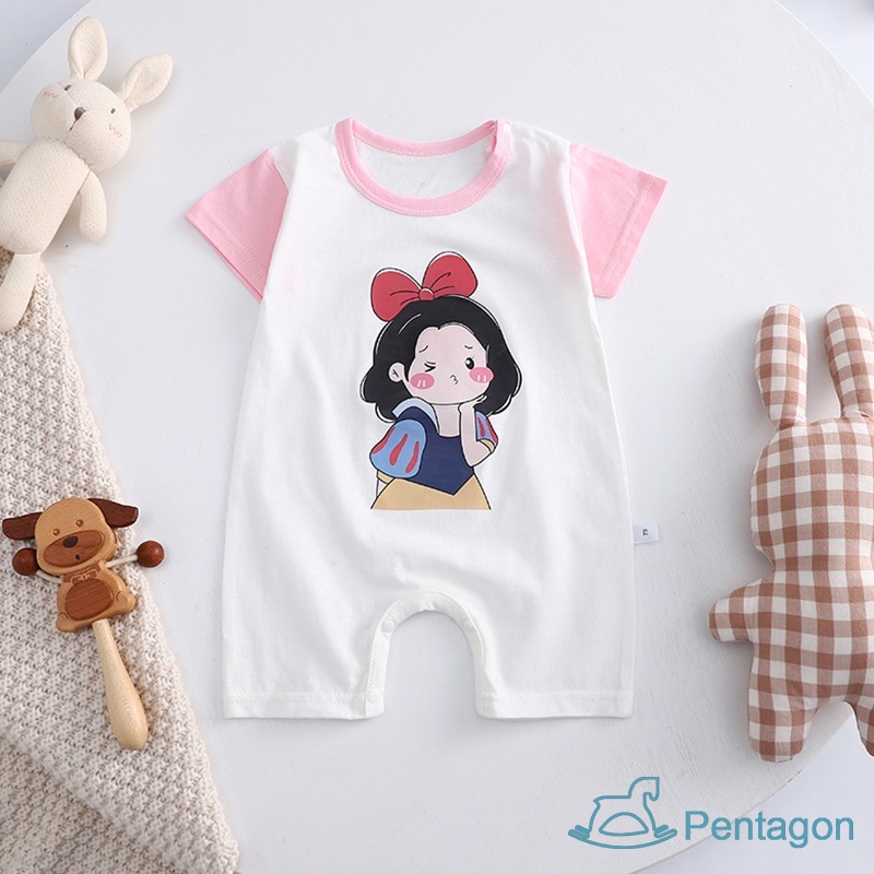 Bộ Áo Liền Quần Cotton Ngắn Tay In Họa Tiết Hoạt Hình Cho Bé