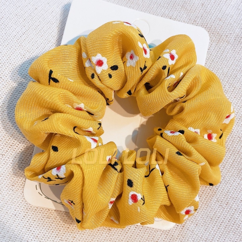Scrunchies cột tóc hoa nhí dễ thương. Buộc tóc hoa nhí 4 màu phun nổi Loli