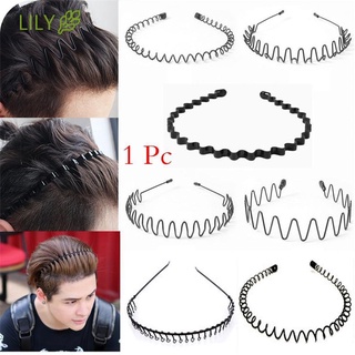 LILY Fashion Black Metal Waved Style Sports Hairband Solid Unisex Hair Band Casual Adult Headwear
