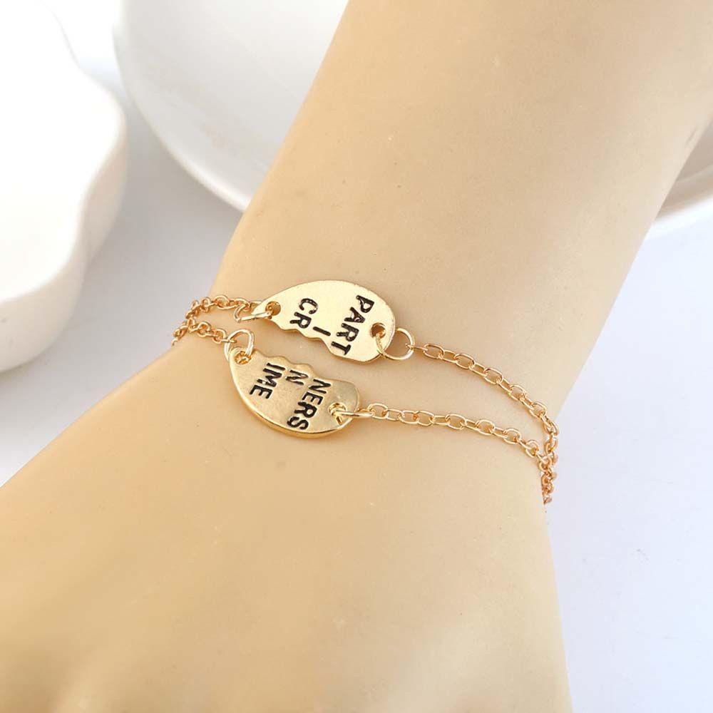 Vòng Đeo Tay Đá CuộI DùNg Cho Nữ|Mặt Dây Chuyền Hợp Kim Hình Trái Tim Màu Sắc In Chữ Best Friend Partners In Crime