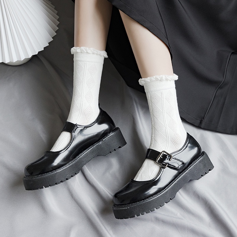 Tất cổ cao họa tiết trắng tinh khôi, vớ cổ cao vải cotton co giãn phong cách Vintage hàn quốc chống hôi chân TD35