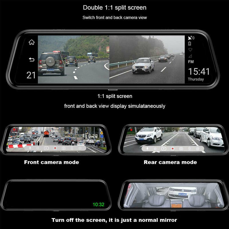 CAMERA HÀNH TRÌNH GƯƠNG 10 INC ANYTEK T12 SIÊU NÉT FULLHD/GPS/ADAS KÈM CAMERA LÙI