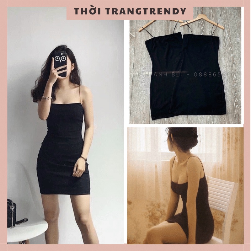 Đầm body 2 dây trơn ống bún chất thun dày mịn ôm body tôn dáng V-0001 Thời TrangTrendy