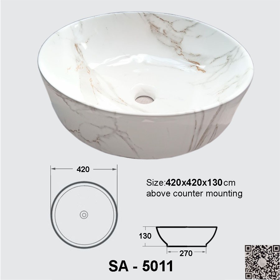 Chậu lavabo đặt bàn tròn vân đá trắng SA-5011