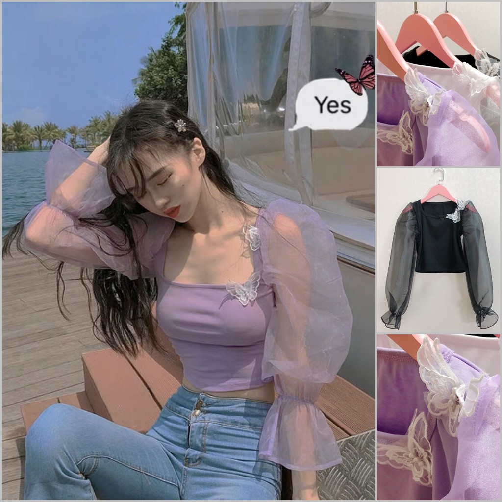 ÁO NƠ BƯỚM TAY VOAN