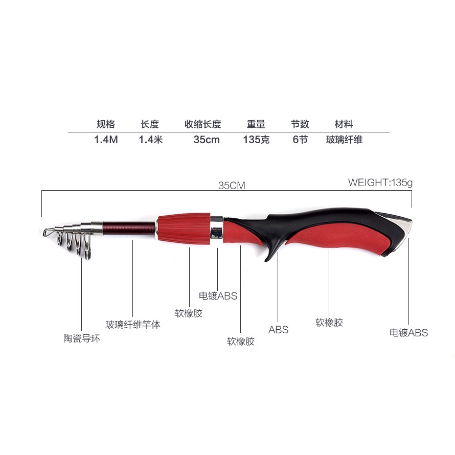 Cần Câu Cá mini 1m Bằng Sợi Thủy Tinh Siêu Ngắn Có Thể Rút Lại