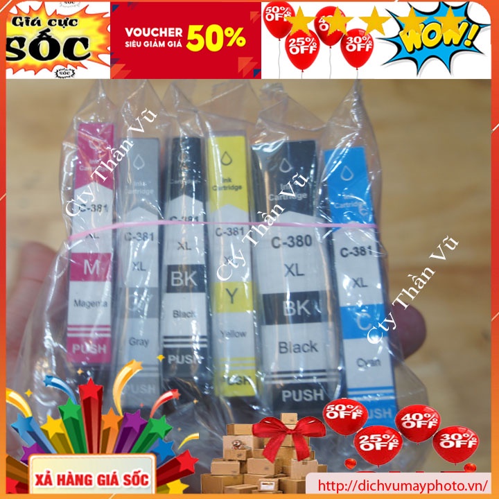 Bộ thỏi mực 380 381 dẫn mực cho máy in màu canon PIXUS TS8330 TS8130 TS8230 TS 8330 8230 hàng chuẩn chất lượng INECO
