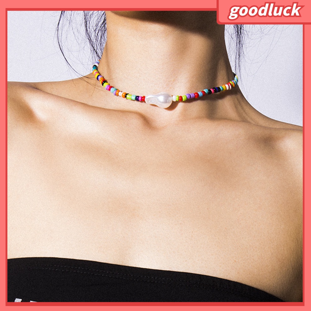 Vòng Cổ Choker Xỏ Hạt Phối Ngọc Trai Phong Cách Bohomian Cho Nữ