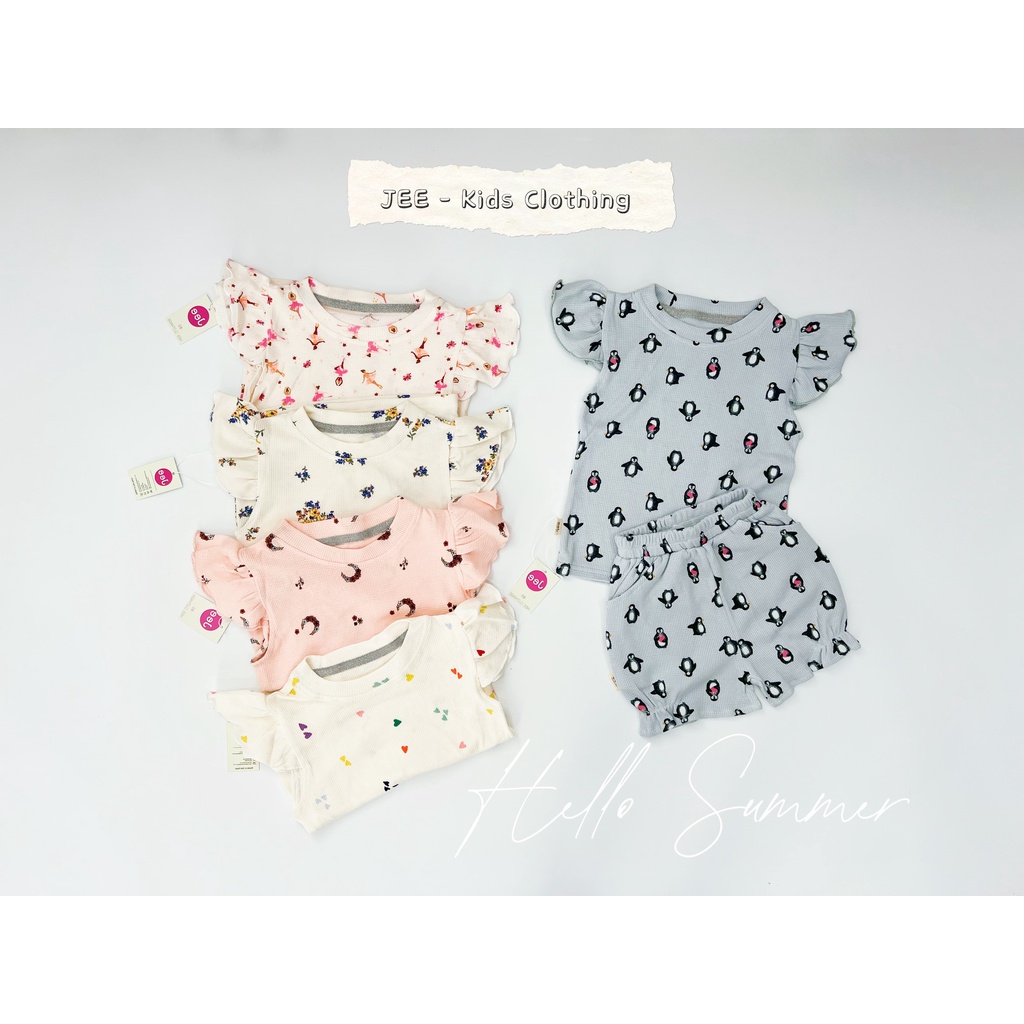 JEE Kids - Bộ cánh tiên cotton waffle viền cổ cao cấp họa tiết cho bé gái bảng 2 (ảnh thật)