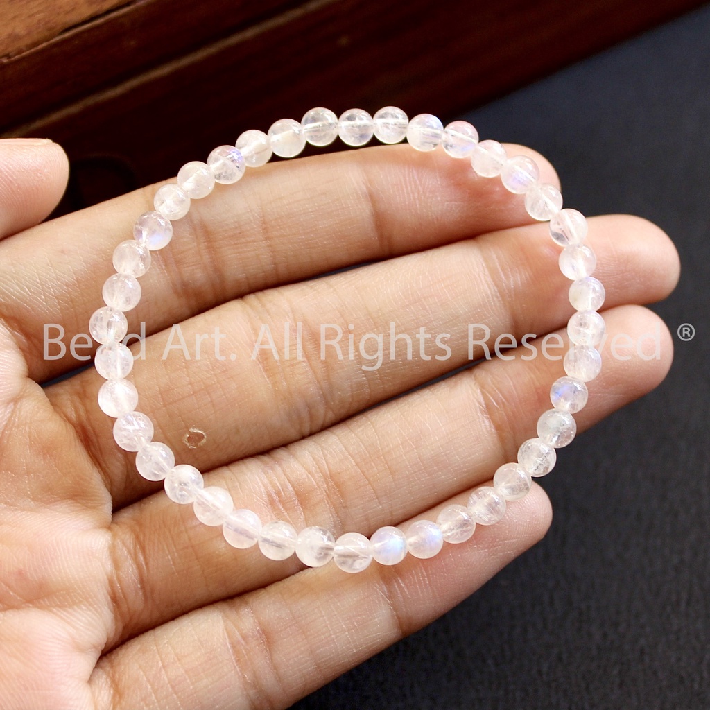 Vòng Tay Đá Ánh Trăng  Ánh Cầu Vồng 4MM , Vòng Tay Phong Thuỷ, Chuỗi hạt, Kim, Thuỷ S45