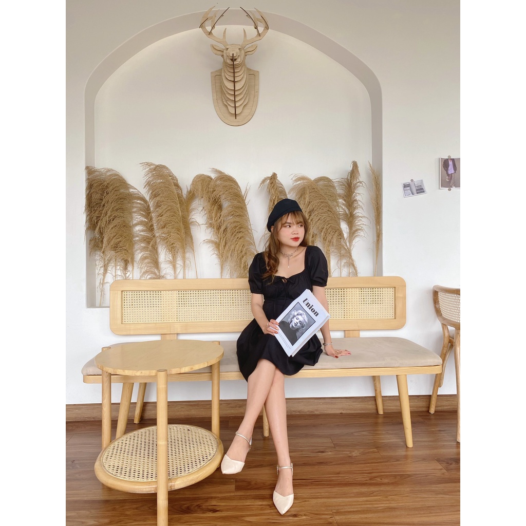 Váy cổ vuông thiết kế triết eo tay bồng, đàm trễ vai 3 màu xinh xắn | BigBuy360 - bigbuy360.vn