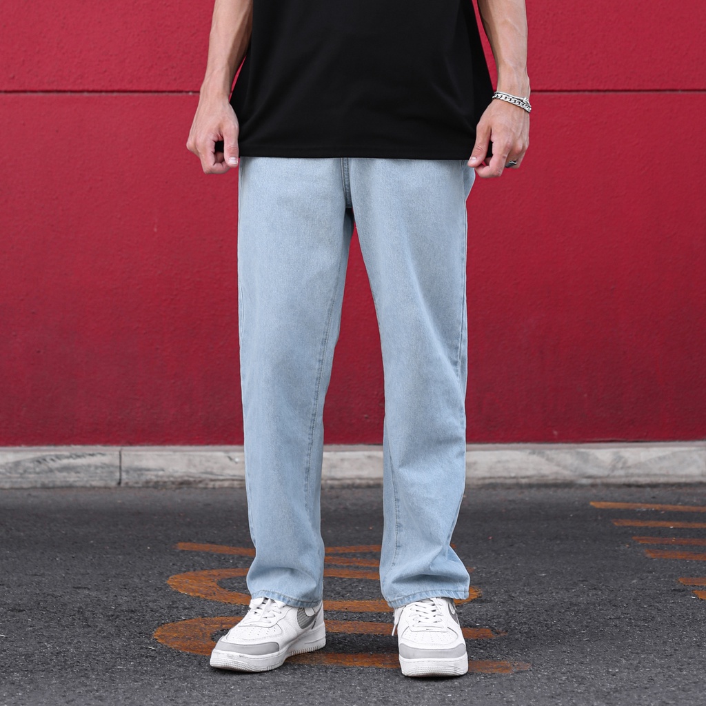 Quần Baggy Trơn Ống Suông Đứng - Chất Vải Jeans Cao Cấp Mềm Mịn - Unisex Nam Nữ Hot Trend Dễ Phối Đồ - Màu Xanh Nhạt 2