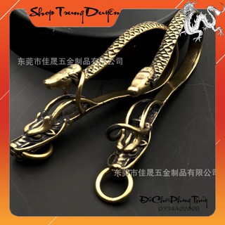 Móc khóa phong thủy đẩu rồng song long đồng thau cao cấp