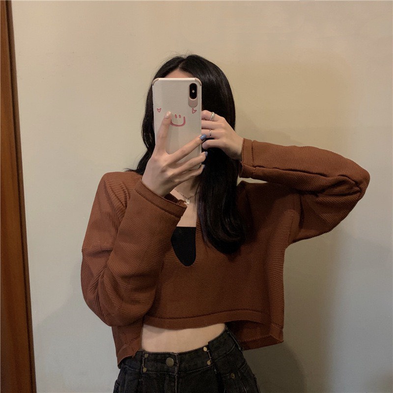 Áo CROPTOP Nữ Cổ V Dài Tay Quyến Rũ 301 Thời Trang Trẻ Trung