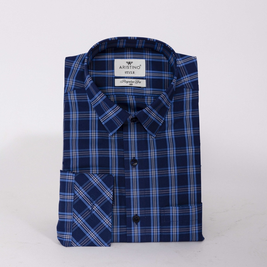 (Mẫu mới) Áo sơ mi nam dài tay ARISTINO màu xanh kẻ trắng trẻ trung, nhã nhặn  - ALS14702