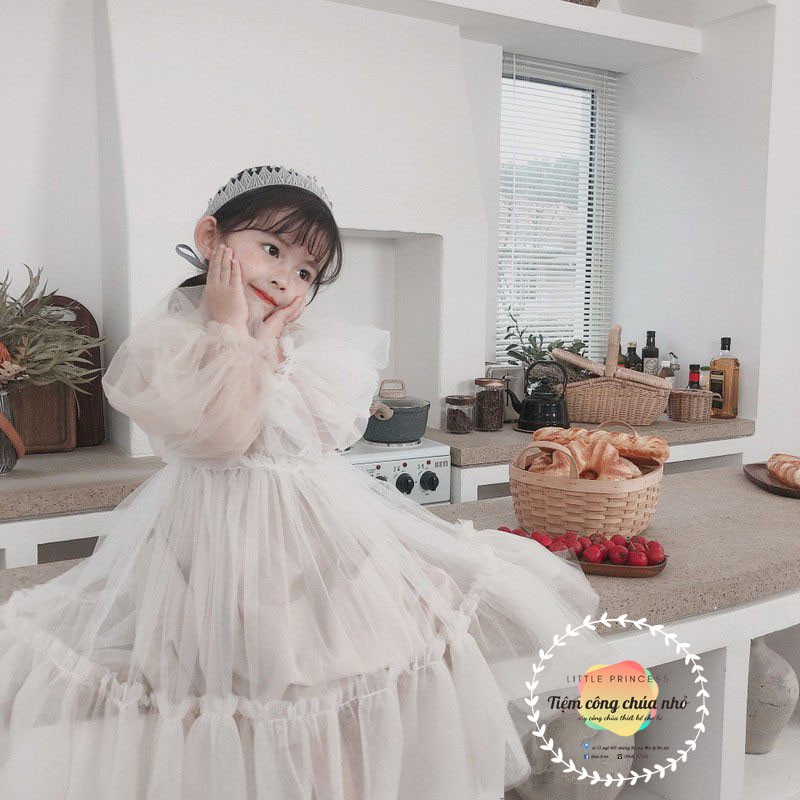 Đầm Công Chúa Tay Dài Trong Suốt Kèm Quà Tặng Cho bé gái Từ 0- 14t 🍎TIỆM CÔNG CHÚA NHỎ🍎