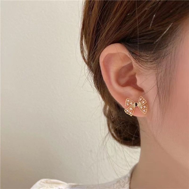 Đôi Bông Tai Dáng Rơi Họa Tiết Nơ Đính Ngọc Trai Thời Trang Cho Nữ