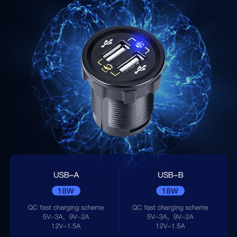 Ổ Cắm Sạc USB 3.0 QC3.0 2 Trong 1 Kèm Công Tắc Và Đèn LED Cho Xe Tải B