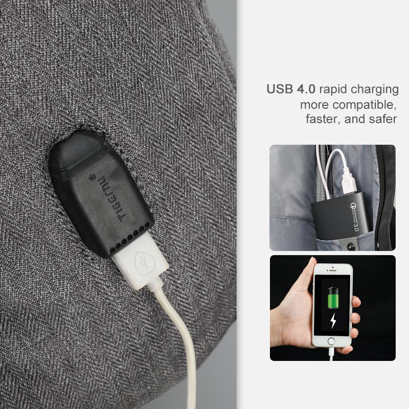 Ba lô Tigernu đựng máy tính xách tay có cổng USB chống thấm nước kích cỡ 15.6&quot;