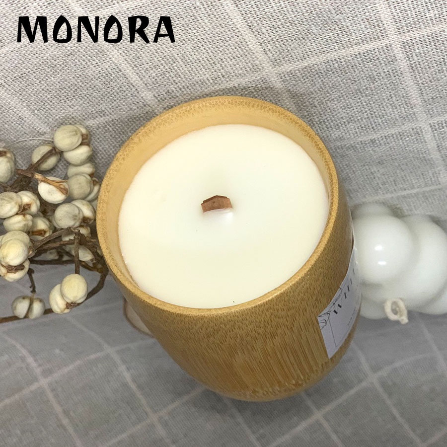 Nến Thơm hương Trà Trắng thư giãn ống tre trúc thiên nhiên MONORA C10 sáp trang trí phòng không khói  - candle decor