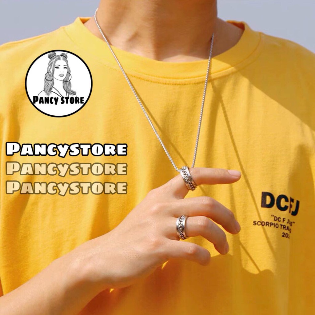 dây chuyền vòng cổ kèm nhẫn xích titan không gỉ unisex