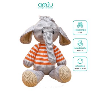 Gấu bông handmade làm từ len cao cấp - Voi Geralt áo kẻ cam handmade - SP000027