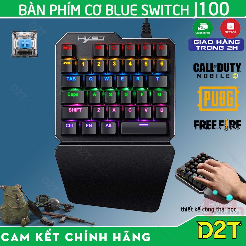 Bàn phím cơ 1 tay J100 LED RGB Rainbow chơi game PUBG, Call of Duty và các game mobile trên Rawm Shell ,Lingzha 2 Pro,Q1