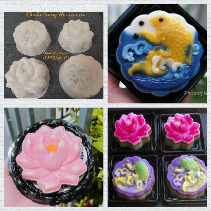 Bộ 4 khuôn rau câu trung thu, cơm xôi sen cá