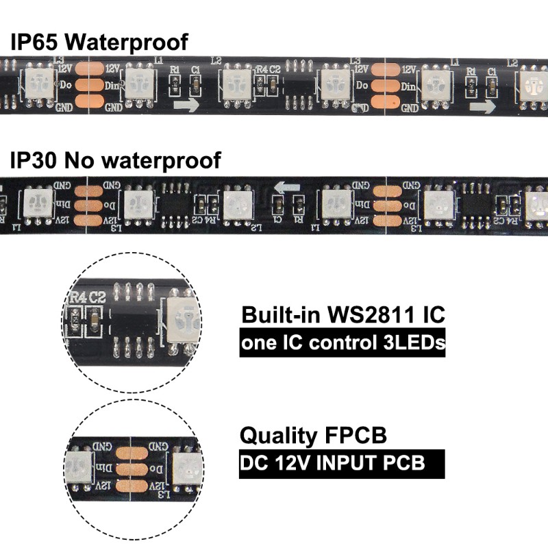 ĐÈN LED DÂY FULL MÀU WS2811 UCS1903 60LED/MÉT DÂY 1 MÉT ĐIỆN ÁP 12V