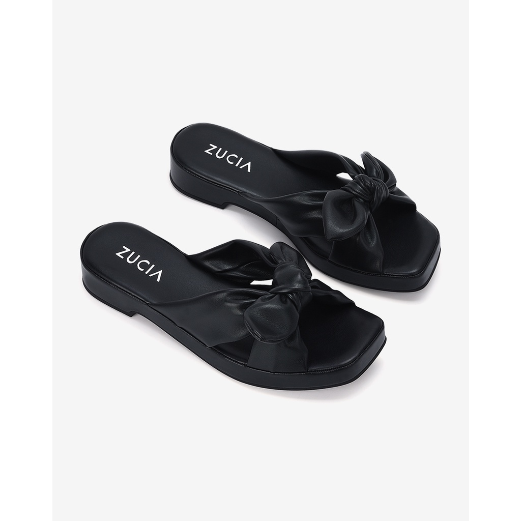 Dép xuồng nữ Zucia thiết kế quai đôi đan chéo thắt nơ nữ tính chất liệu da mềm mại cao 3cm - DRX47