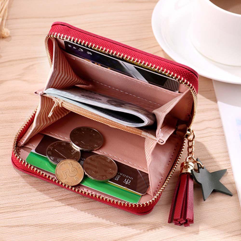 ELEGANT Ví Da PU Nhỏ In Chữ / Ngôi Sao Phối Tua Rua Dễ Thương Cho Nữ