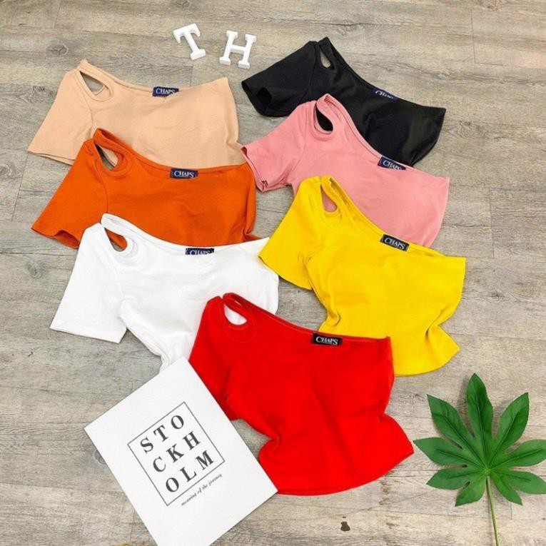 Áo Croptop Lệch Vai Hở Giọt Nước One Shoulder Trắng Đen Nude Đỏ Hồng DRACR125