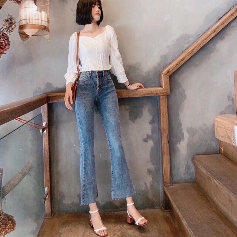 Quần jeans skinny ống loe form ôm cạp cao đường chỉ nổi siêu hot