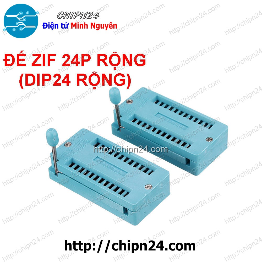 [1 CÁI] (F21.5) ĐẾ ZIF 24P RỘNG (DIP24 RỘNG) (Màu Xanh, có cần gạt) (Đế cắm IC 24 chân)