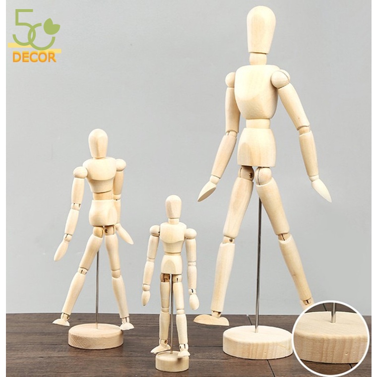Mô hình người gỗ 20cm trang trí bàn, decor phòng khách, phòng làm việc, vẽ chân dung nghệ thuật, quà tặng, lưu niệm