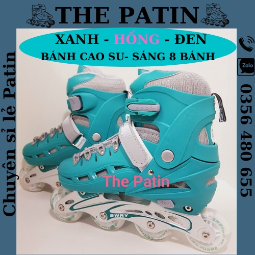 Giày trượt patin trẻ em, patin cho bé.Tặng bảo vệ chân tay 6 món,Túi đựng giay. Patin bánh cao su phát sáng 8 bánh