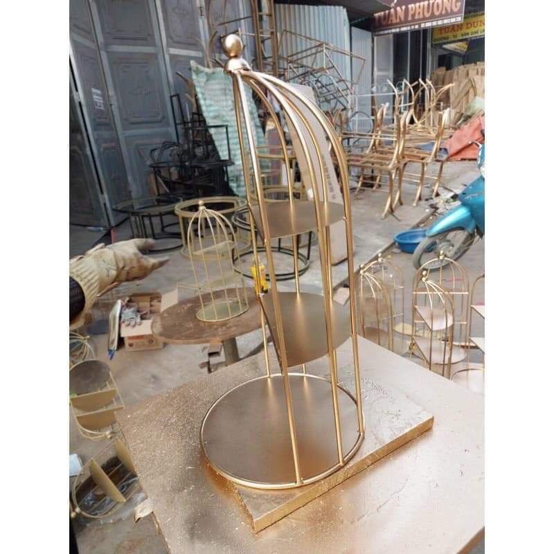 Kệ đựng mỹ phẩm - giá trưng bày mỹ phẩm cao cấp decor 2-3 tầng inox sơn phủ vàng nhũ sang chảnh
