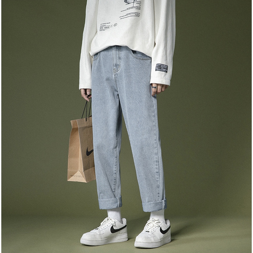 Quần nam jean xám đen ống suông rộng, quần baggy nam dáng đứng chất vải bò cao cấp HELLOYOU hottrend 2022
