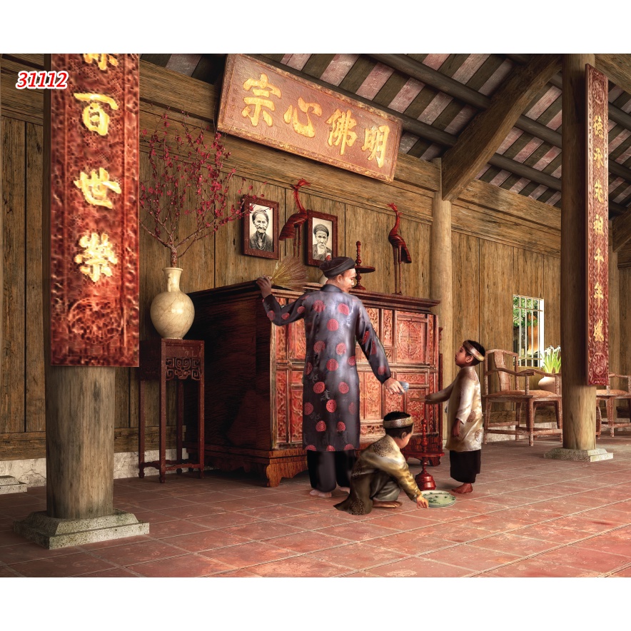 Tranh lụa 3D trang trí quán ăn, quán nướng phong cách Hà Nội xưa
