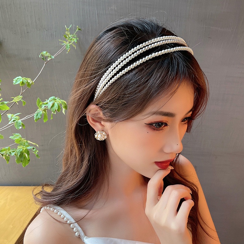 Bờm cài tóc 3 chuỗi ngọc, băng đô trang trí tóc hạt ngọc