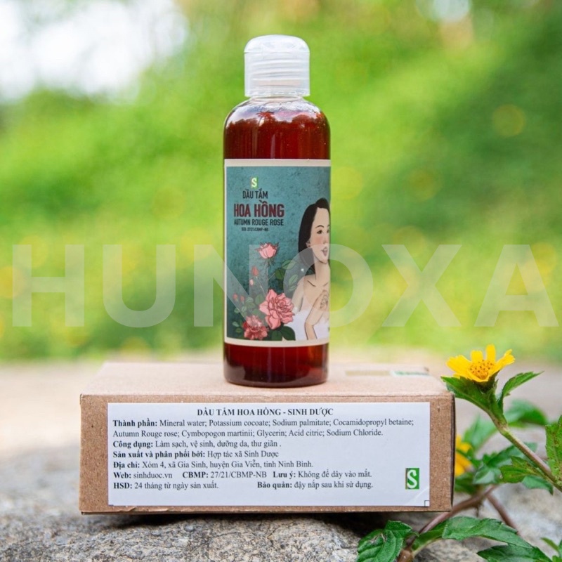 Dầu tắm hoa hồng Sinh Dược, dầu tắm thảo dược chiết xuất 100% từ thiên nhiên, an toàn không hóa chất - HUNOXA