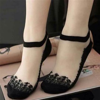 Tất ren công chúa cổ ngắn cao cấp - màu đen