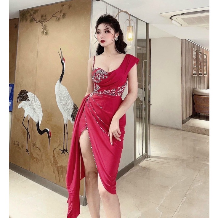 Đầm body dự tiệc TRIPBLE T DRESS kết hoa và cườm nổi sang trọng -size M/L - MS67Y