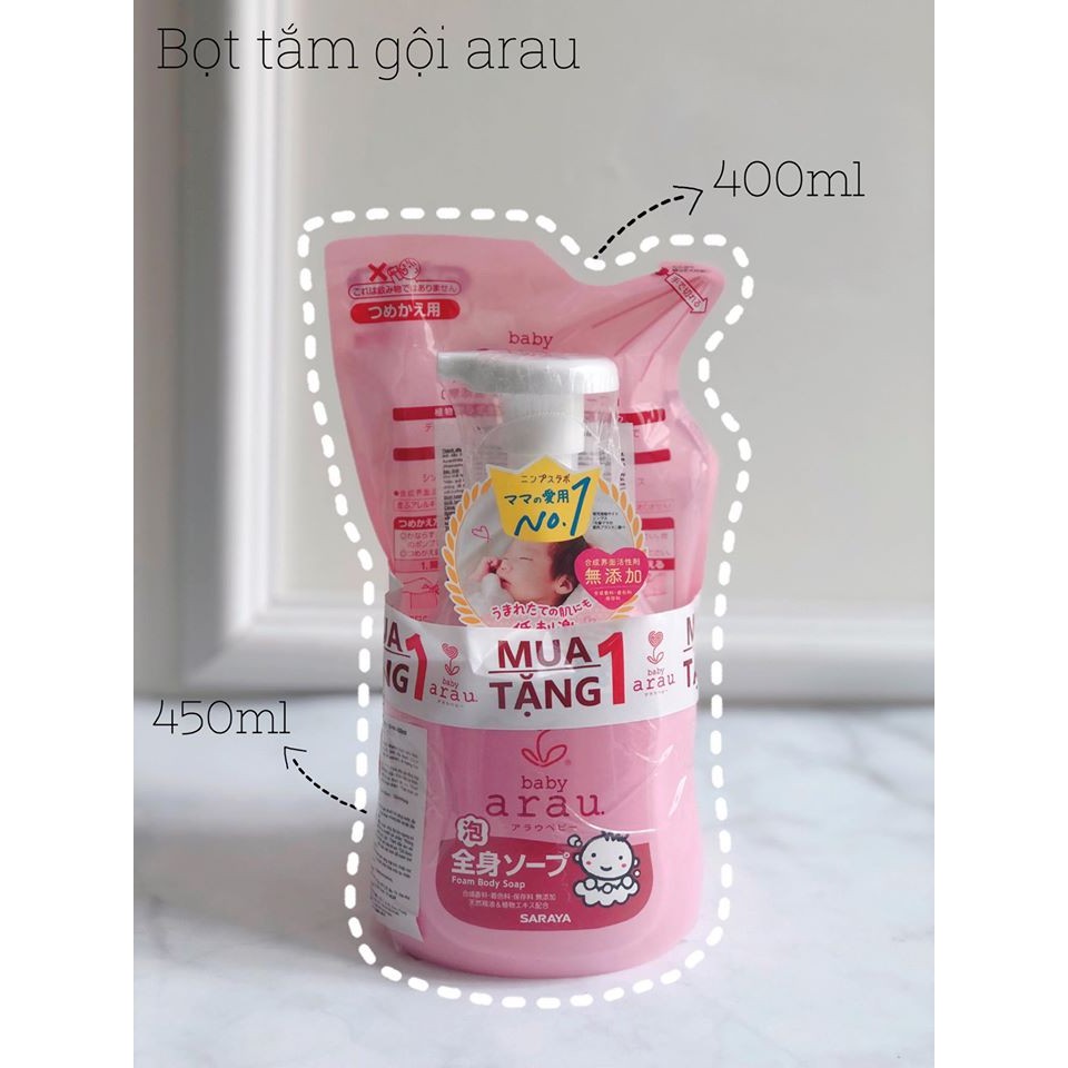 Sữa tắm trẻ em Arau Baby Nhật Bản (hồng)- Chai 450ml/ Túi 400ml/ Combo