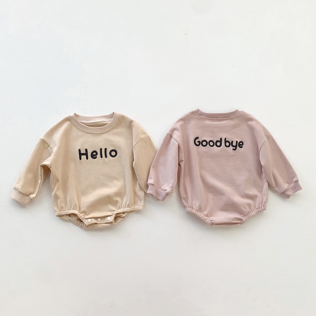 Bộ áo liền quần tay dài in chữ Hello dành cho trẻ sơ sinh 0-24 tháng tuổi