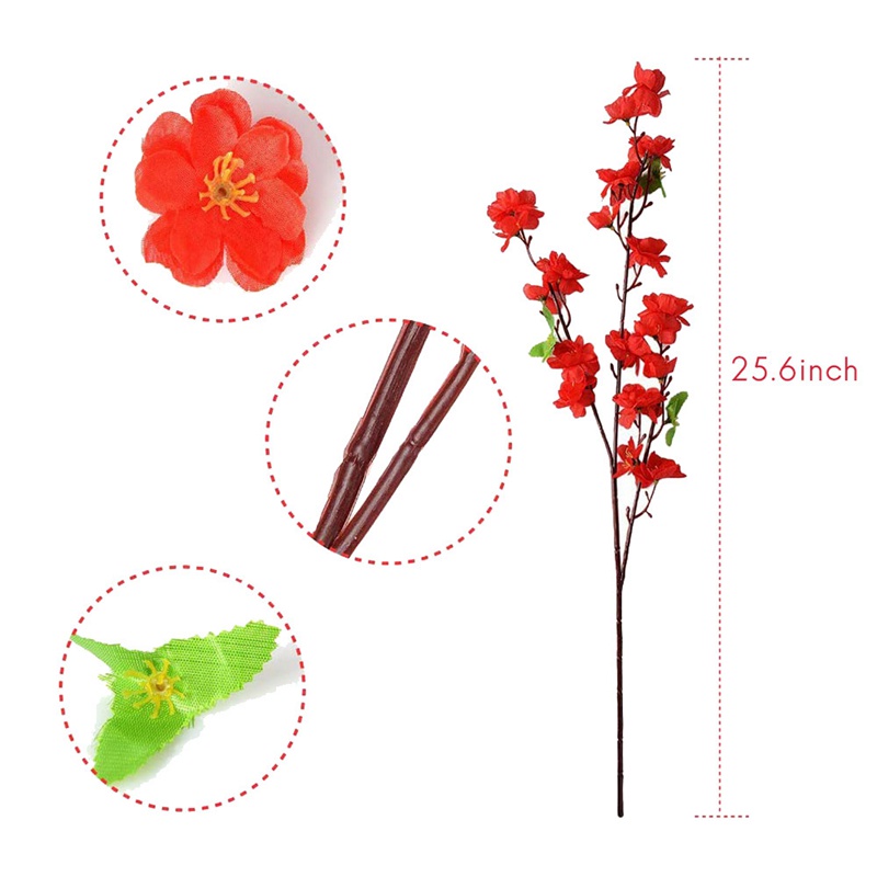 Set 10 cành hoa đào giả màu hồng trang trí nhà cửa tiện dụng