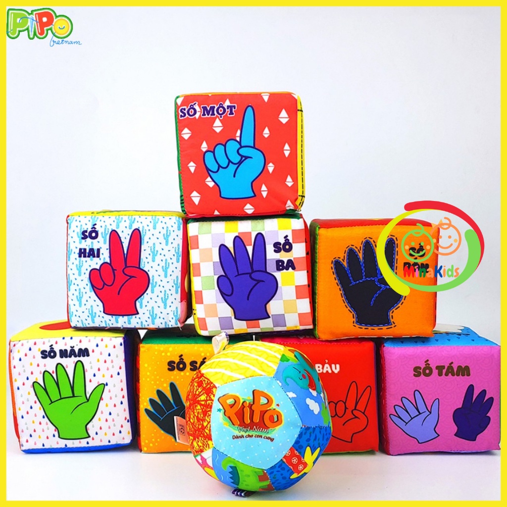 Khối Vải Cho Bé Bộ 8 Đồ Chơi Hình Khối Vui Nhộn Kèm Bóng Xúc Xắc Phát Triển Đa Giác Quan Pipo Minakids SV59